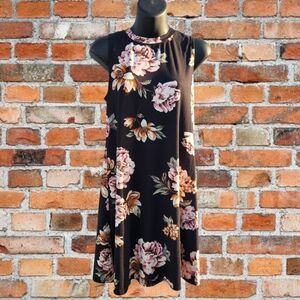 Fortune + Ivy Floral Sleeveless Black Dress